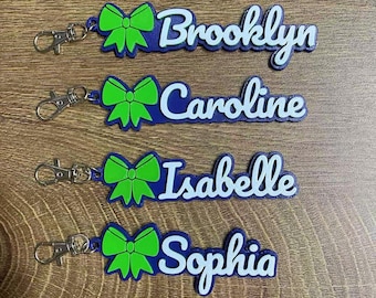 Personalized Customized Cheer Bow, Cheerleader Cheerleading Keychain, Name Backpack Tag 3D Printed Tag, Pack 5/10/20