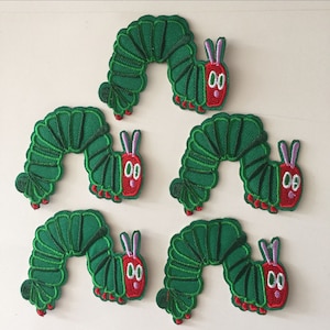 6.8x5cm 10pcs Very Hungry Caterpillar Iron On Embroidered Patches Appliques Machine Embroidery Needlecraft Sewing Boys Girls Kids projects