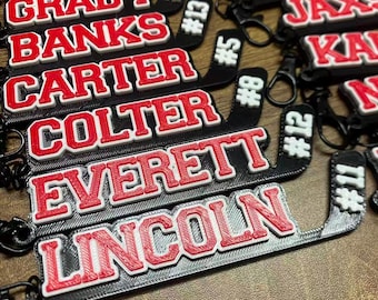5/10/20 Personalized Ice Hockey Name Player Number Keychains | Custom 3D Printed Hockey Backpack Luggage Tag | High School Sports Team Gifts