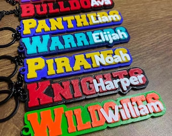 Personalized Custom Sport Team Mascot Name Tags School College Company Studio Name Keychain Keyring Party Goody Favor Gift Bag Backpack Tag