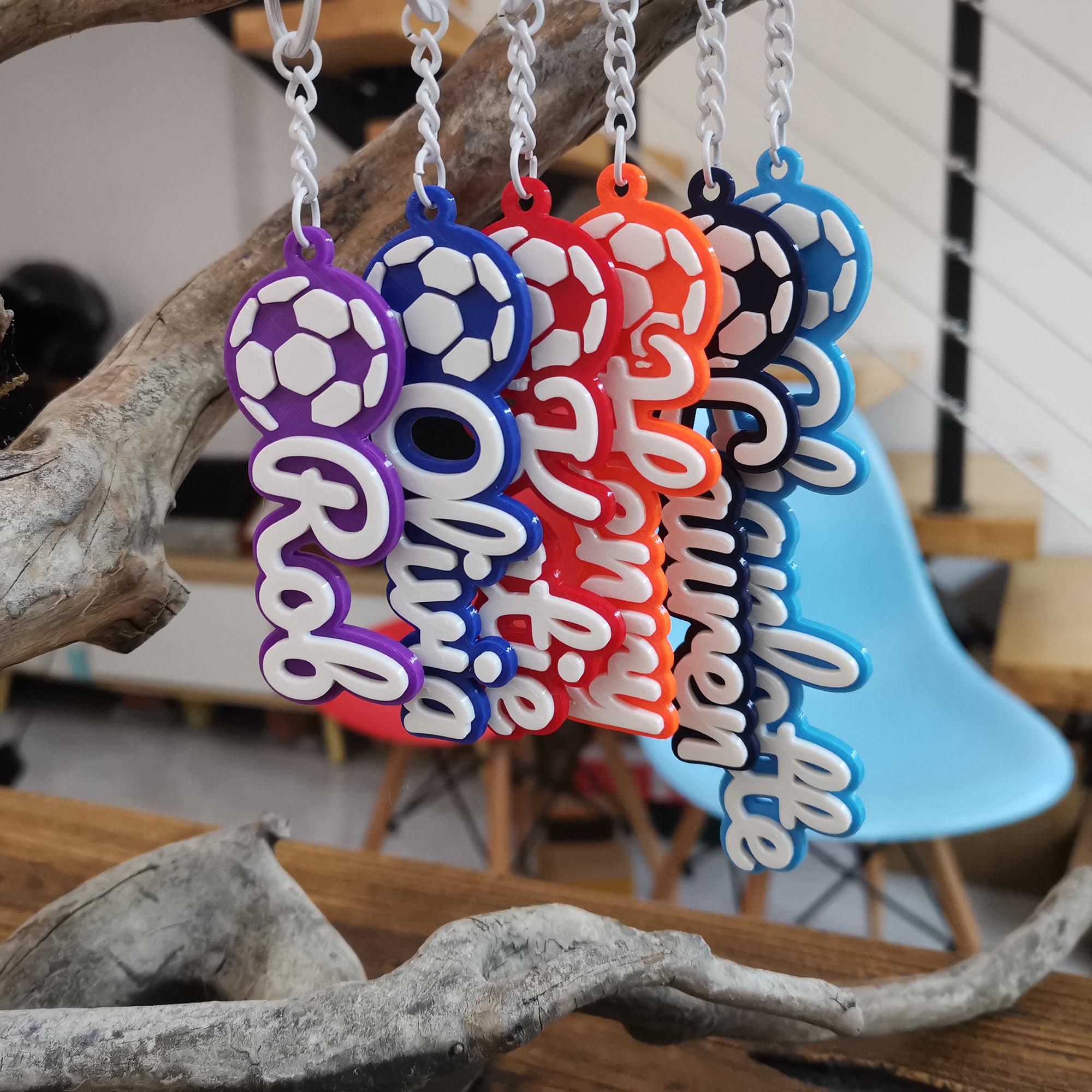 Set 5/10/20 Soccer Sports Personalized 3D Printed Name Keychain Keyring Backpack Luggage Tag Cheerleading Cheerleader Game Day Team Gift