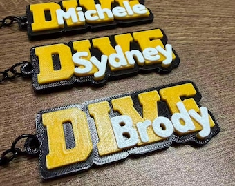 Personalized DIVE Diver Team Keychain, 3D Printed Varsity Tag, Custom DIVE Swim Club Souvenir