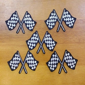 2.87"x2.13" 10pcs Racing Flag Race Car Checkered Flag Race Day Iron On Embroidered Patches Appliques Machine Embroidery Trucker Hat Patches