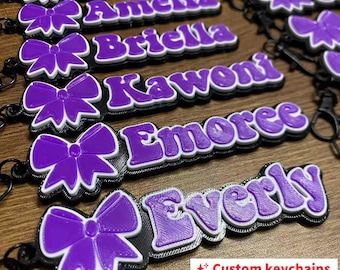 Personalized Groovy Cheer Bow Keychain | Custom Name Backpack Tag | 3D Printed Game Day Cheerleader Accessory, Pack 5/10/20