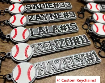 Pack 5/10/20 Customized Baseball Tee Ball T-Ball Keychains | Personalized 3D Printed Name Backpack Tag | Game Day Team Party Favor Gifts