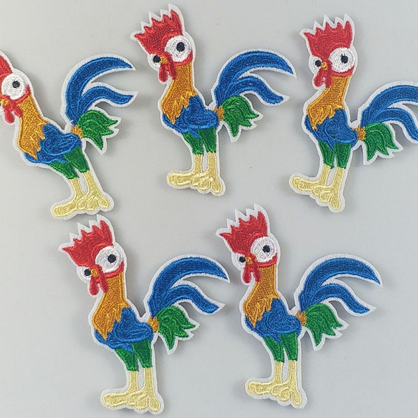 6.5x7.8cm 10pcs Moana's Chicken Rooster Heihei Embroidered Patches Iron On Appliques Machine Embroidery Needlecraft Sewing projects