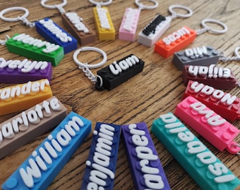 Personalized Brick Block Keychain - Bulk Custom Name Bricks for Kids Birthday Party Favors, School Bag Tags, Goodie Bag Filler Present Gift