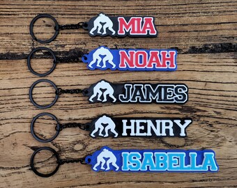 Bulk 5/10/20 Custom Wrestling Wrestler Personalized 3D Printed Sport Team Name Keychains Backpack School Bag Tag Club Martial Arts Logo Gift