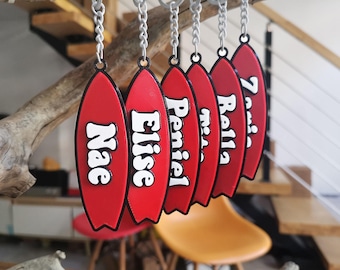 Pack 5/10/20 Personalized Custom Surfboard Surf Lover Surfer Beach Vacation Keychain Name Backpack Tag 3D Printed Coastal Ocean Charm Gifts