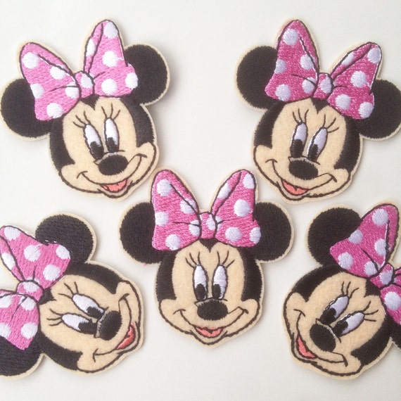 7x7.3cm 10pcs Minnie Mouse Pink Bow Iron on Sew on Embroidered Patches  Appliques Machine Embroidery Needlecraft Sewing KIDS Girls BOYS DIY -   Denmark