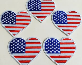 July 4th AMERICAN FLAG heart USA  patriotic PATCH IRON-ON embroidered NEW 2/"x2/"