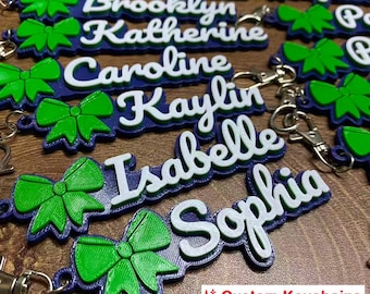 Pack 5/10/20 Personalized Custom Cheer Bow Cheerleaders Cheerleading Keychain Keyring Name Backpack Tag 3D Printed Game Day Sport Team Gift