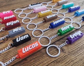Personalized Brick Style Keychain - Custom 3D Printed Name Tag Birthday Party Gifts, Name Bricks for Kids Unique Present Stocking Stuffers