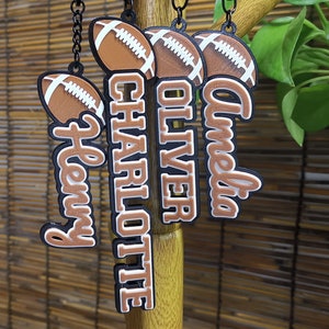 Lot 5 pièces Football américain sport personnalisé nom imprimé 3D porte-clés porte-clés sac à dos étiquette de bagage match équipe fête d'anniversaire cadeau