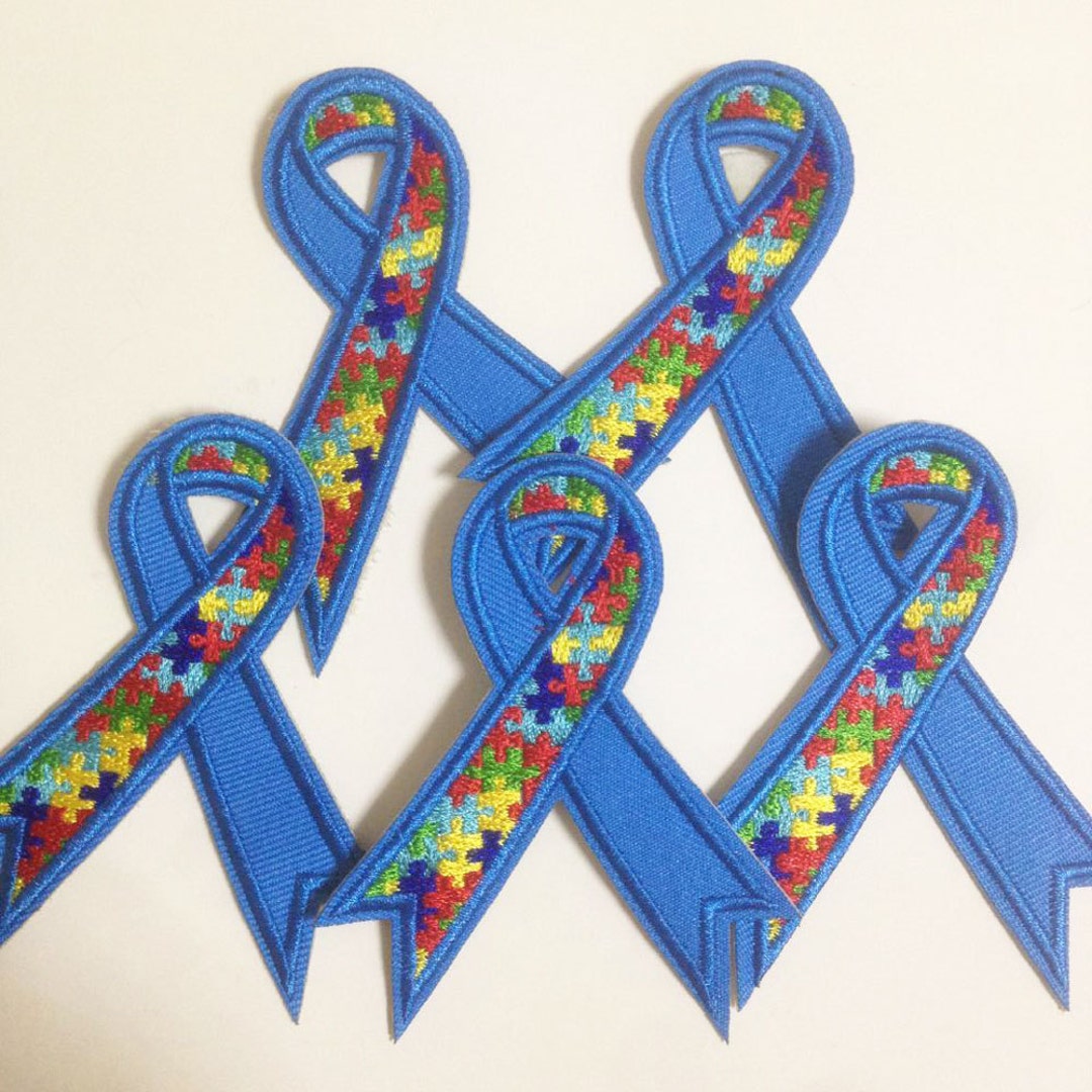 6.3x8cm 10pcs Autism Awareness Autistic Ribbon Iron on Sew on