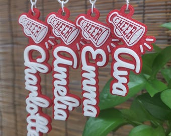 Pack 5pcs Personalized Custom Red Cheer Cheerleader Cheerleading Megaphone Keychain Keyring Name Backpack Tag 3D Printed Game Day Sport Team