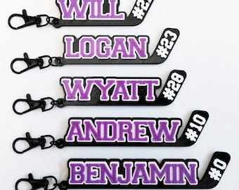 5/10/20 Custom Ice Hockey Name Keychains | Personalized 3D Printed Hockey Backpack Luggage Tag | Game Day Team Birthday Party Favor Gifts
