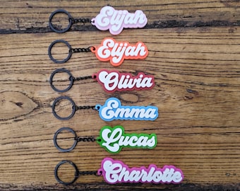 5/10/20 Custom Personalized 3D Printed Retro Groovy Name Keychains Keyring Backpack Lunch Box Tag Birthday Party Pavor Team Gift Wholesale