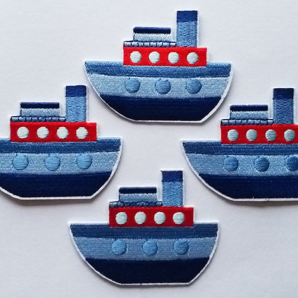 8x6cm 10pcs Cruise Ship Boat Patches Iron On Embroidered Patches Appliques Machine Embroidery Needlecraft Birthday Boy T-shirt Craft DIY