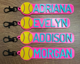 Bulk 5/10/20 Custom Personalized Softball Baseball Game Day 3D Printed Sport Team Name Keychains Keyring Backpack Bag Tag Party Favor Gifts