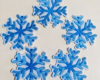 6.4cmx6.4cm 10pcs Blue Snowflake Snow Flake Winter Iron On Christmas Embroidered Patches Applique Machine Embroidery Sewing Project DIY