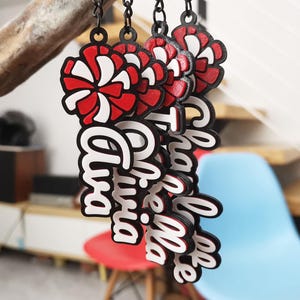 5/10/20 Personalized Customized Pom Poms Cheer Cheerleader Cheerleading Keychain Keyring Name Backpack Tag 3D Printed Game Day Sport Team