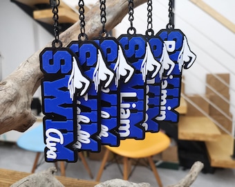 5/10/20 Personalized Custom Swim Club Swimmer Diving Waterpolo Waterpool Keychain Name 3D Printed College High School Team Spirit Tag Gift