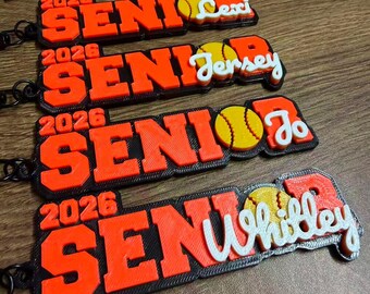 Personalized Senior Keychain: Custom 3D Printed Softball Basketball Volleyball Sports Grad Name Tag Gift