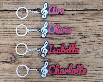 5/10/20 Personalized Treble Clef Music Keychain, Custom School Backpack ID, Band Lover Musical Note Tag Gift