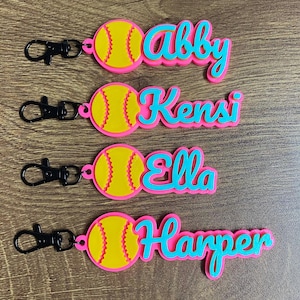 Set 5/10/20 Softball Baseball Game Day Personalized 3D Printed Sport Team Name Keychains Keyring Backpack Bag Tag  Birthday Party Favor Gift