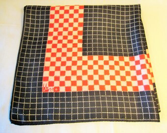 Vera Neumann Square Scarf - Red White and Navy Blue Grid / Checked / Geometric / Squares -  '70s / No Ladybug - Made in Japan