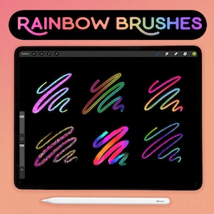 Pinceles Arcoíris para Procreate iPad, letras, toma de notas, escritura arcoíris 3D, conjunto de pinceles coloridos, pinceles arcoíris para Procreate iPad