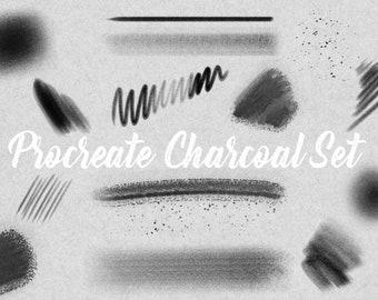 Pode incluir: Um conjunto de pincéis de carvão vegetal Procreate para arte digital. Os pincéis criam uma variedade de texturas e efeitos, incluindo linhas, pontos e manchas.