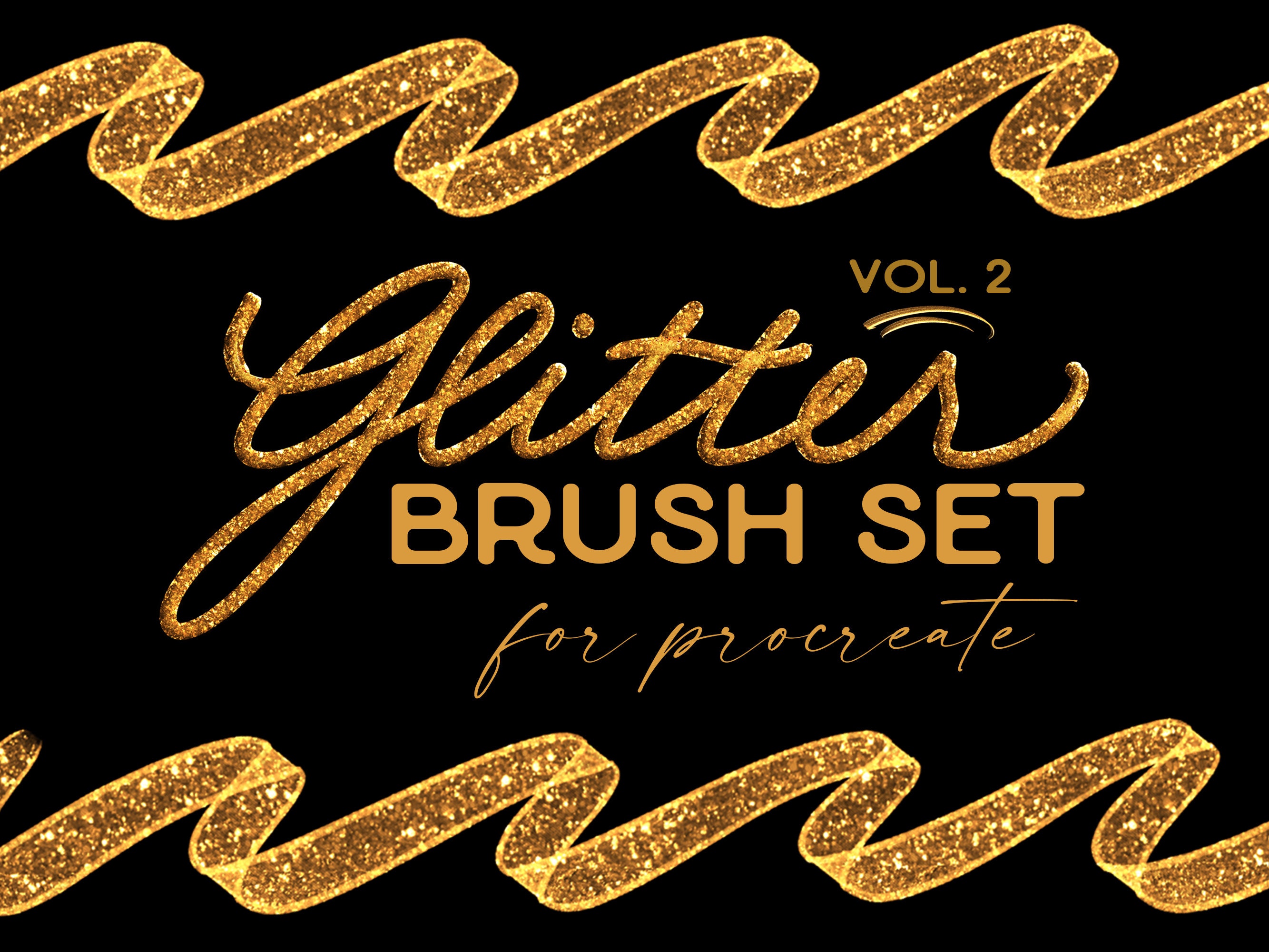 Set de pinceles con brillo para Procreate en iPad – 15 pinceles de sparkle, lettering y joyería + paleta dorada