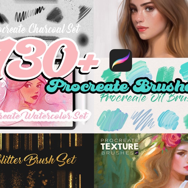 PROCREATE Brushes Procreate BUNDLE Procreate Brush Pack 130 Brushes Paper Texture Canvas Watercolor Glitter Brushes Oil Portrait Charcoal