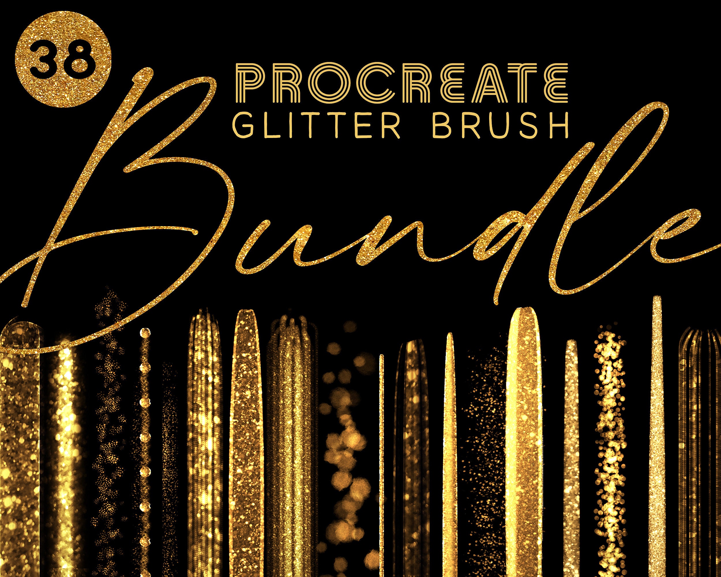 Procreate Glitter Brushes Bundle – 35+ Sparkle, 3D Shimmer & Lettering Brushes + Rainbow Set
