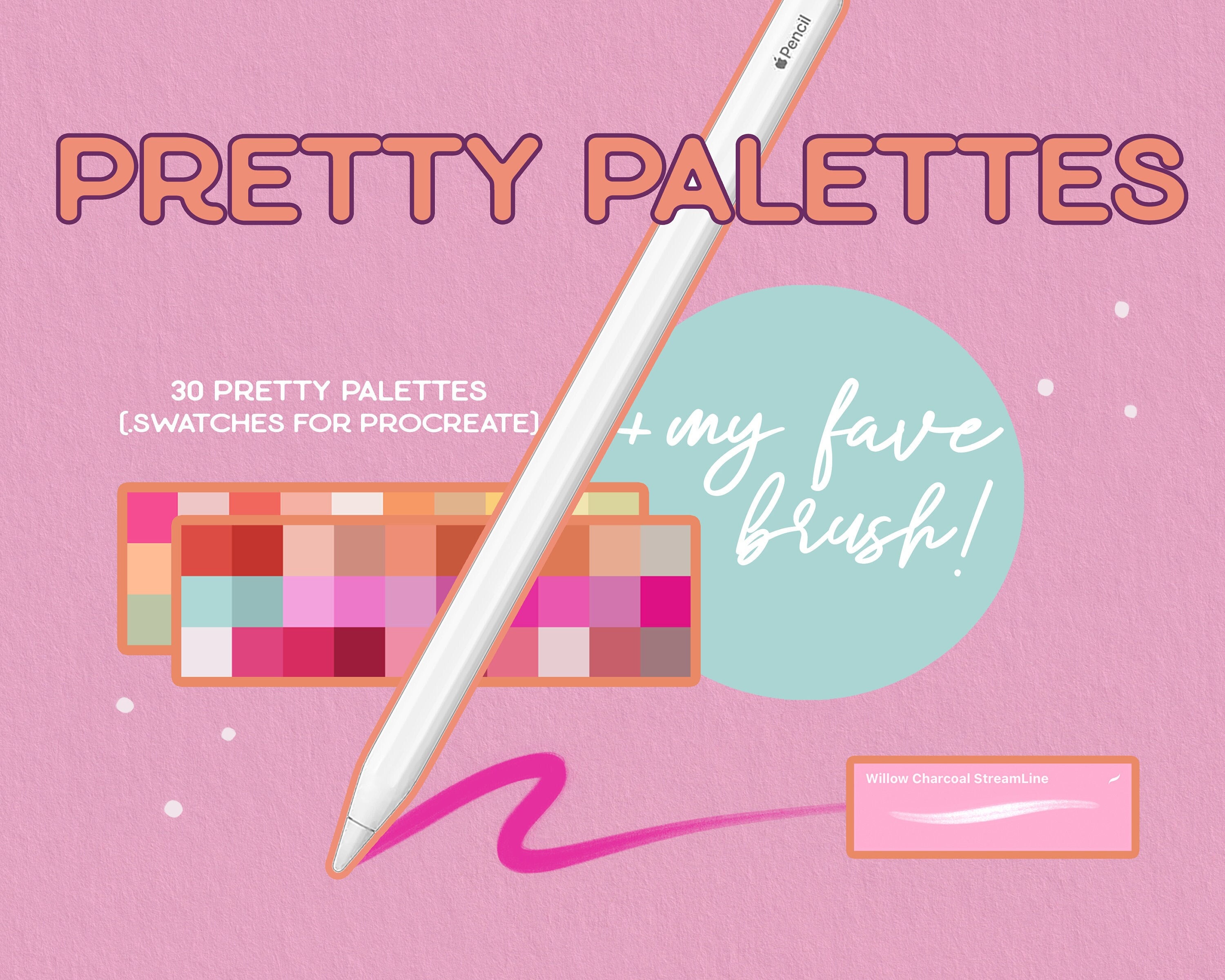 30 paletas de color para Procreate + pincel de boceto | Muestras de color armoniosas para Procreate