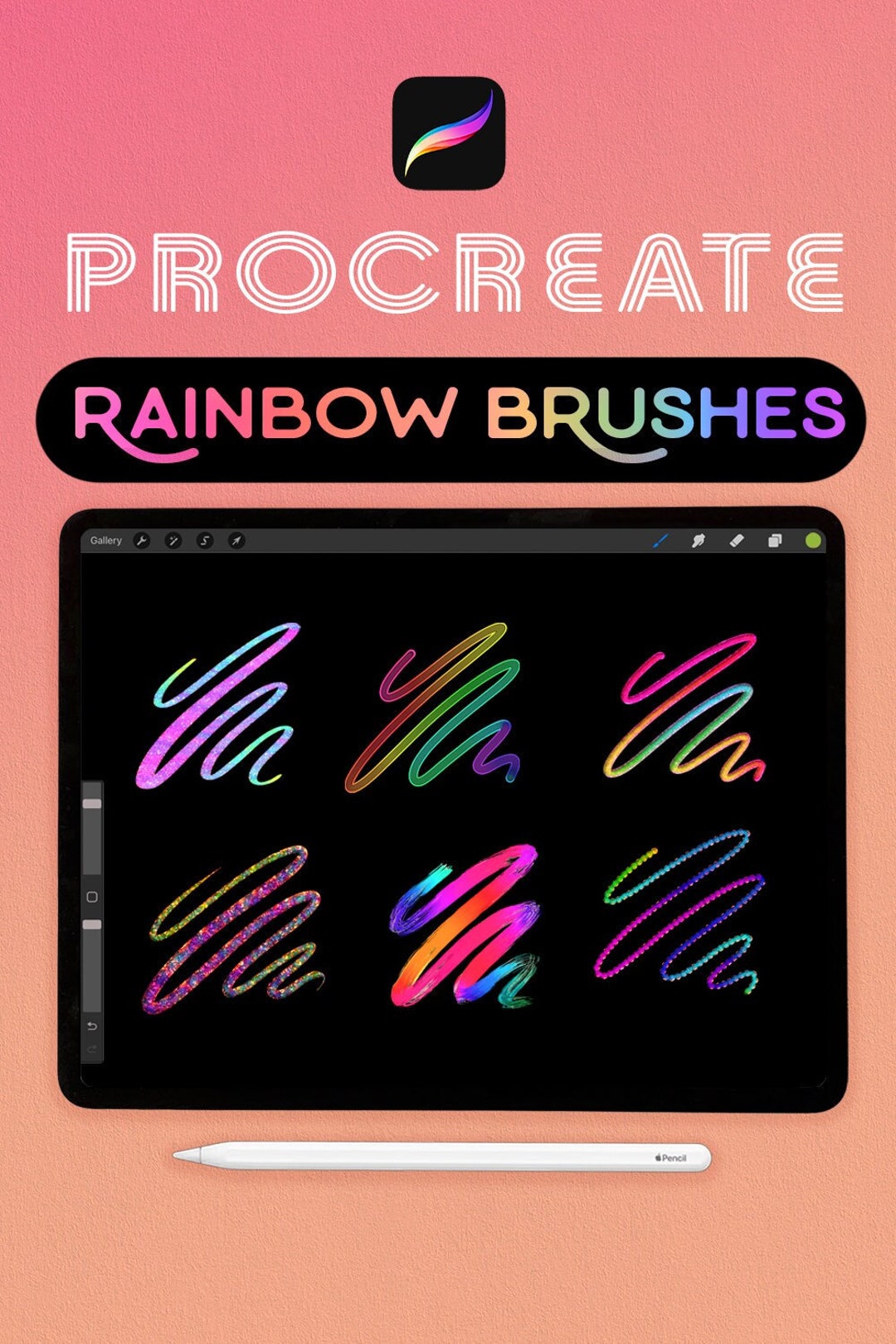 RAINBOW Brushes Procreate iPad Lettering Note Taking 3D Rainbow Script ...