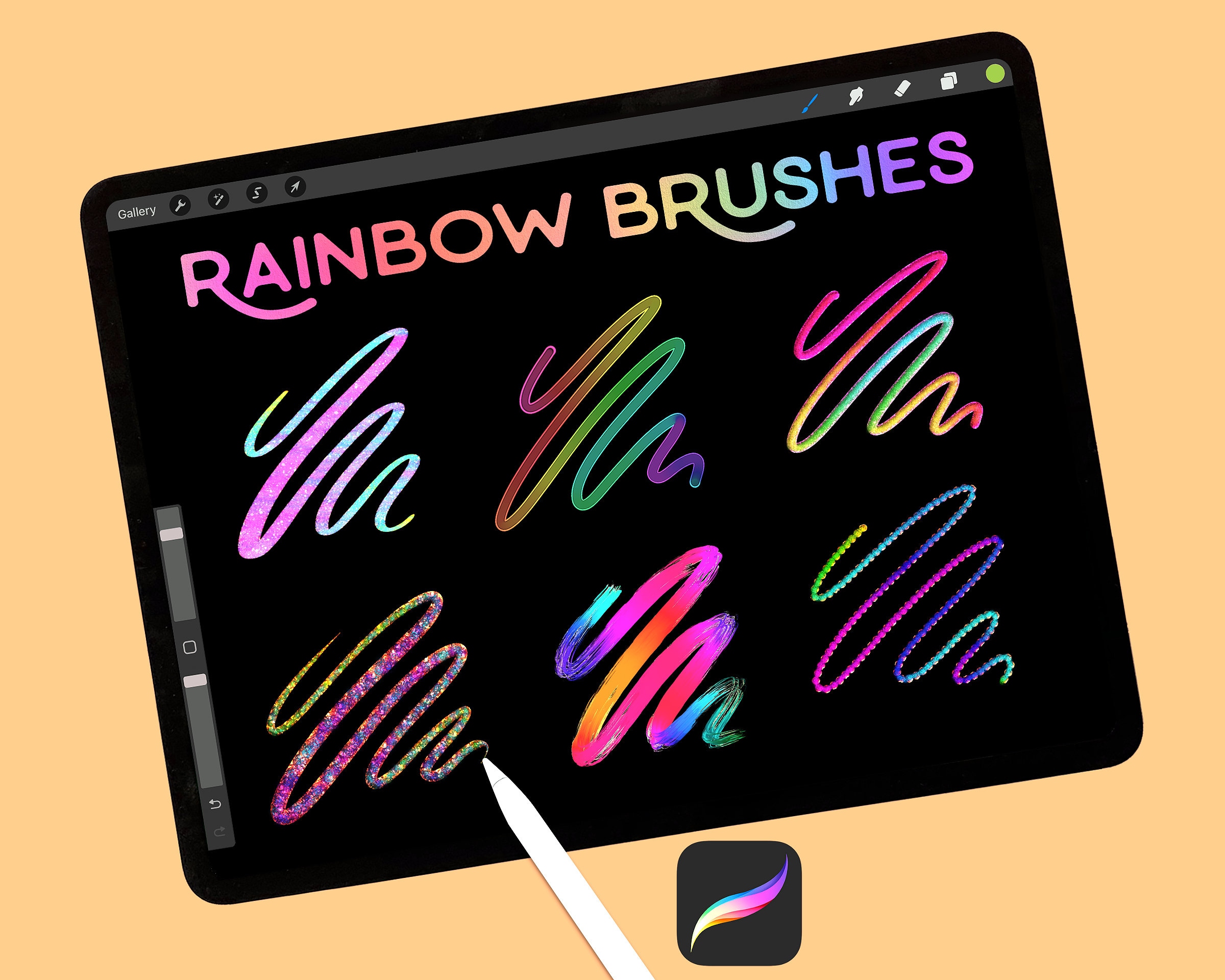 RAINBOW Brushes Procreate iPad Lettering Note Taking 3D Rainbow Script ...