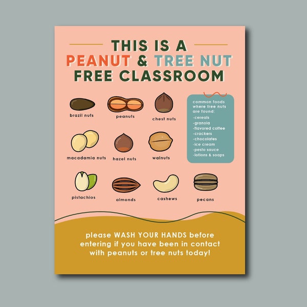 Peanut & Tree Nut Free Classroom Sign