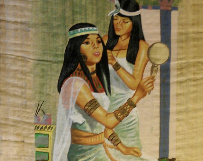 Vintage Hand Painted and Signed Egyptian Papyrus, Egyptian Daily Life, Pencil and Brush, Gouache, 16" X 11" - 40 X 30 cm. Free US Shipping