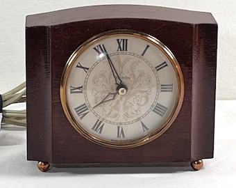 Antique Westclox "Sheraton" Electric Alarm Clock, Restored & Works Perfect. Solid Mahogany 5.5" W. 4.75" T. Made In USA, Free US Shipping.