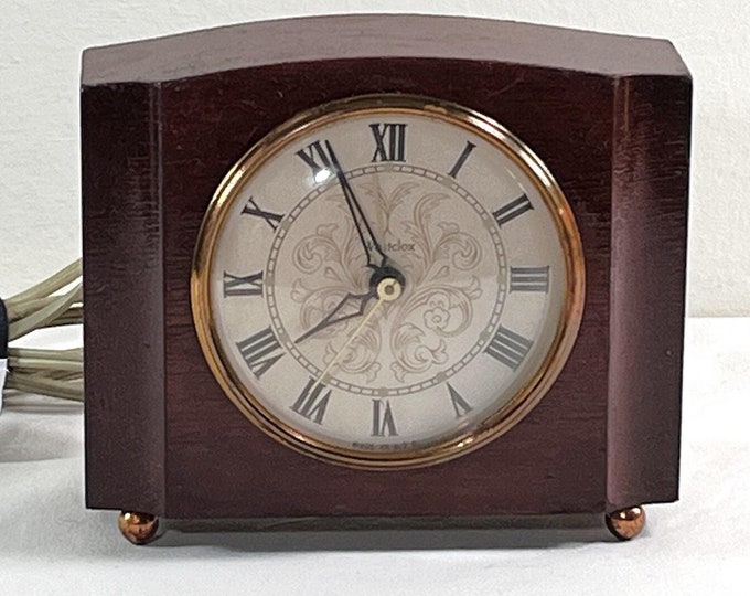 Antique Westclox "Sheraton" Electric Alarm Clock, Restored & Works Perfect. Solid Mahogany 5.5" W. 4.75" T. Made In USA, Free US Shipping.