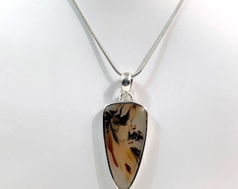 Vintage Paolo Romeo® Sterling Silver Sicilian Agate Necklace, 24" Snake Chain, 2" Slide, Italy.Free US Shipping