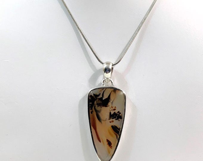 Vintage Paolo Romeo® Sterling Silver Sicilian Agate Necklace, 24" Snake Chain, 2" Slide, Italy.Free US Shipping
