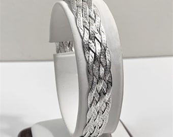 Vintage Sterling Silver .925 FAS Italy Braided Woven Bracelet, 7" Long, 8mm Wide, 7 Grams. Lobster Claw Clasp. Refinished, Free US Shipping
