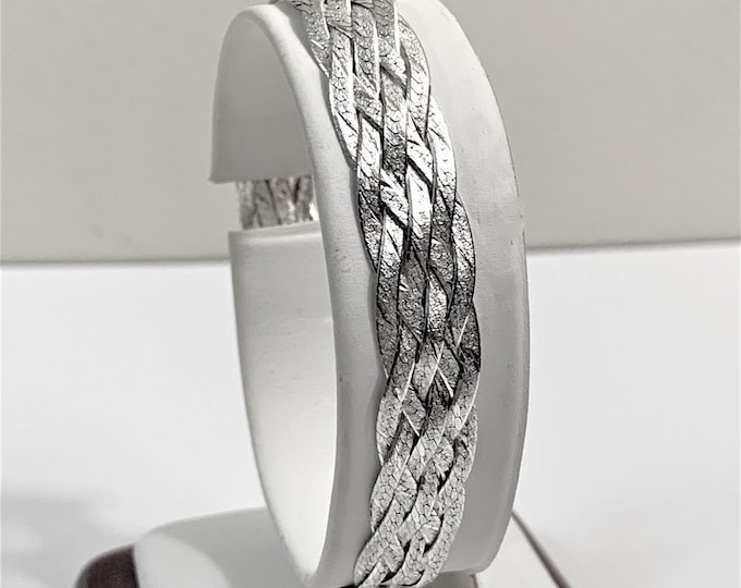 Vintage Sterling Silver .925 FAS Italy Braided Woven Bracelet, 7" Long, 8mm Wide, 7 Grams. Lobster Claw Clasp. Refinished, Free US Shipping