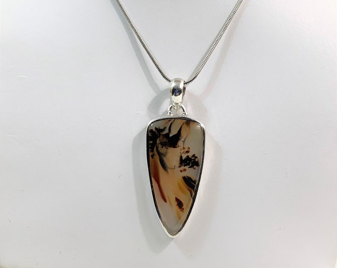 Vintage Paolo Romeo Sicilian Agate Necklce, Beautiful Colorful Inclusions, 24" Snake Chain - 2" Pendant, Italy