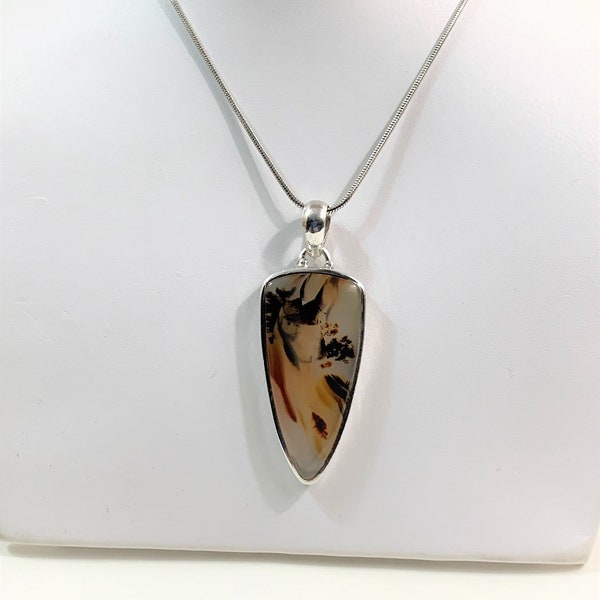 Vintage Paolo Romeo Sicilian Agate Necklce, Beautiful Colorful Inclusions, 24" Snake Chain - 2" Pendant, Italy