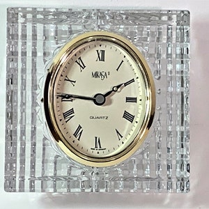 Vintage Mikasa Sutton Place™ Austrian Crystal Made in Germany Clock. Circa 1995, 4.25&quot; T. 4.25&quot; W. Top Grade, Serviced. Free US Shipping